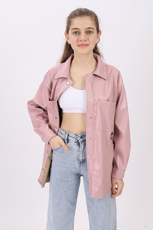 Girl Pink Leather Shirt 9-14 Years Lx163