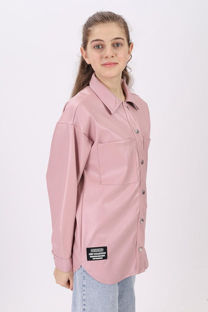 Girl Pink Leather Shirt 9-14 Years Lx163