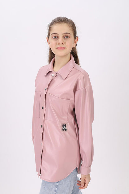 Girl Pink Leather Shirt 9-14 Years Lx163