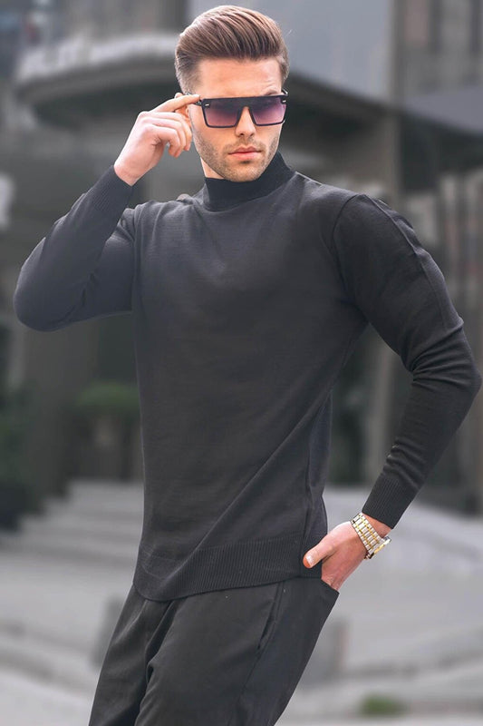 Black Slim Fit Half Turtleneck Men's Knitwear Sweater 6343