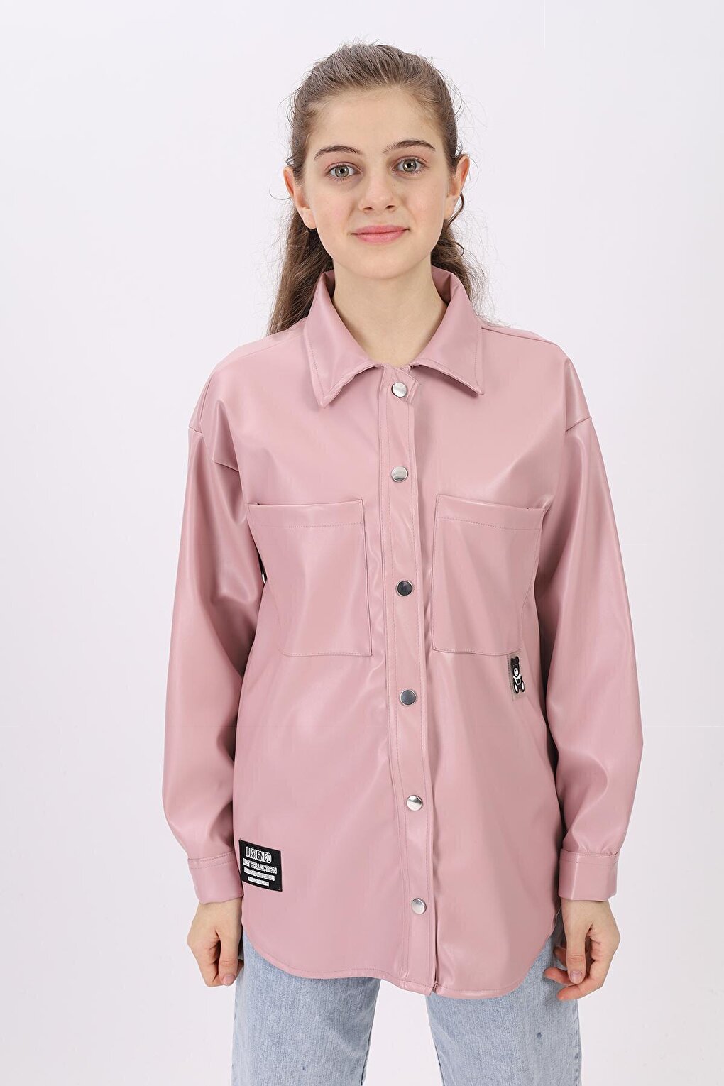 Girl Pink Leather Shirt 9-14 Years Lx163