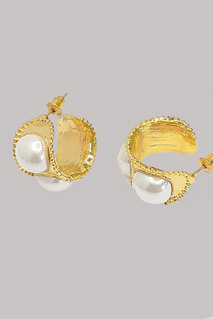 Thick Vintage Gold Plated Hoop Earrings with Pearls