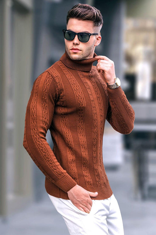 Camel Patterned Turtleneck Knitwear Sweater 5769