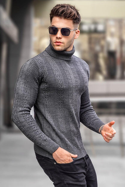 Anthracite Patterned Turtleneck Knitwear Sweater 5769