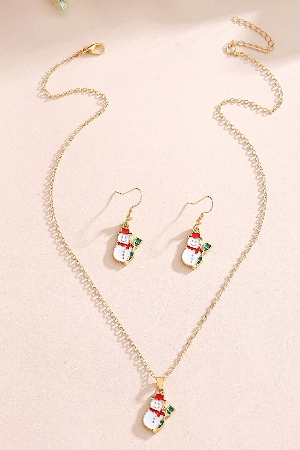 Necklace Earring Set in New Year Gift Card with Snowman Figure