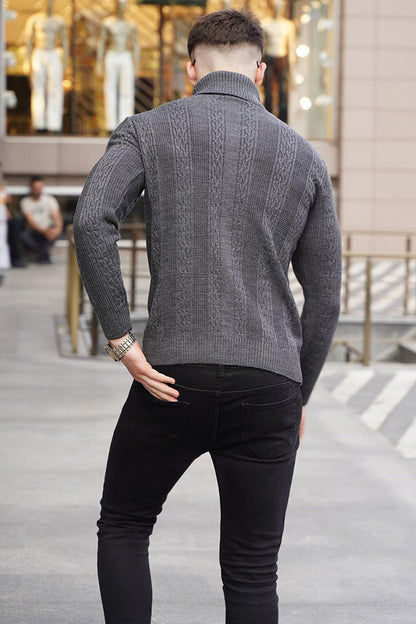 Anthracite Patterned Turtleneck Knitwear Sweater 5769