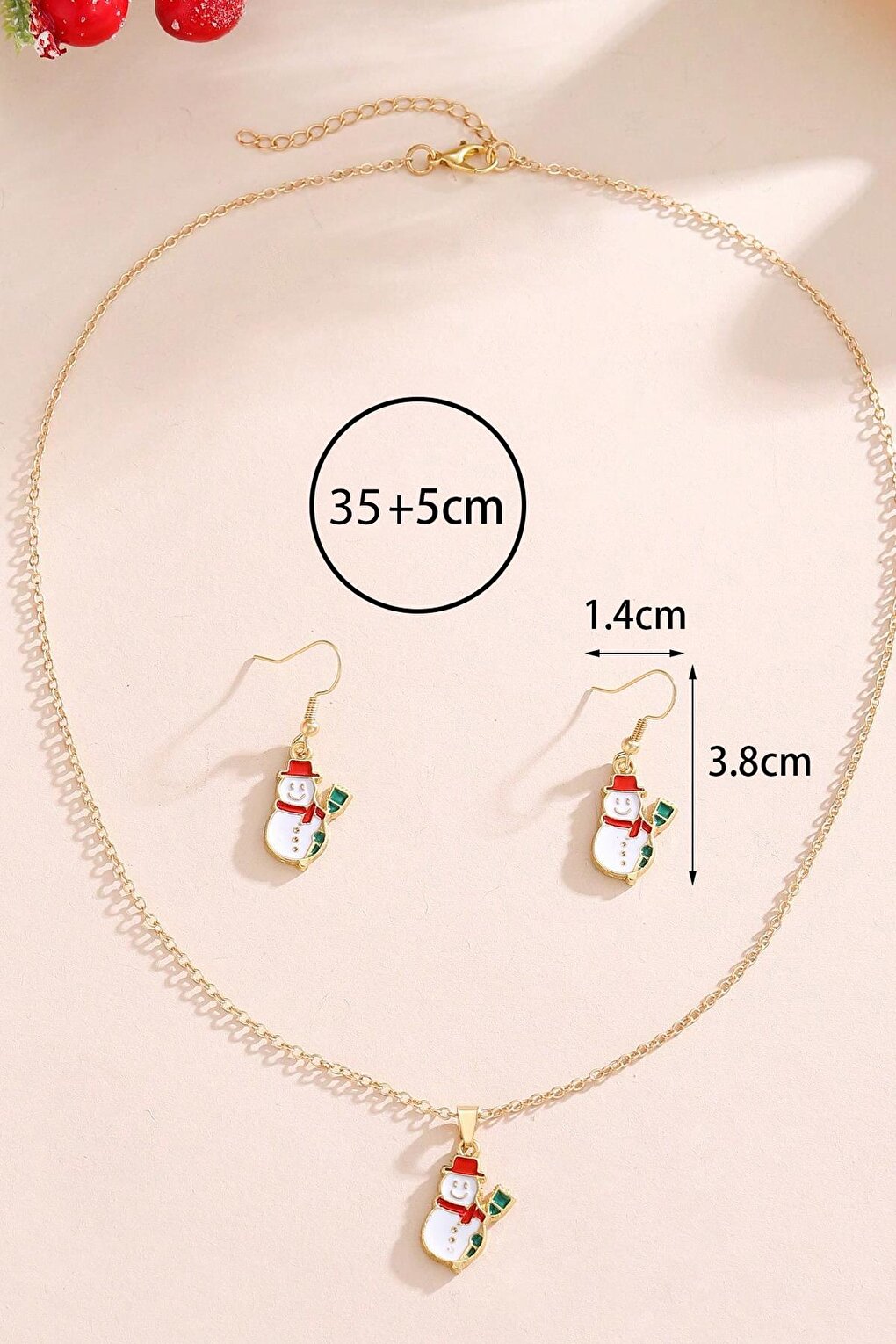 Necklace Earring Set in New Year Gift Card with Snowman Figure