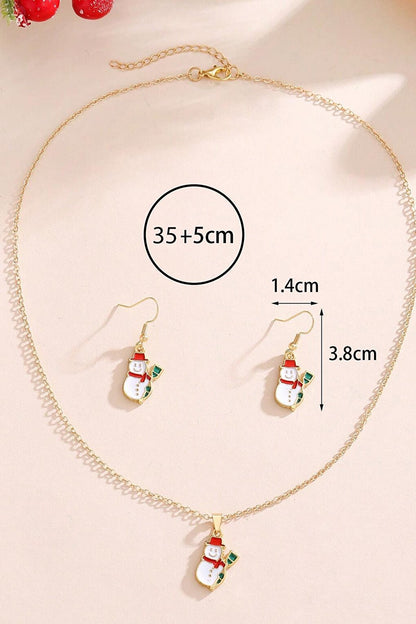 Necklace Earring Set in New Year Gift Card with Snowman Figure