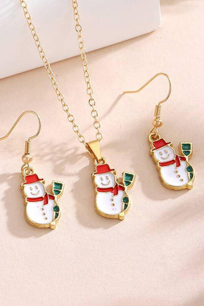 Necklace Earring Set in New Year Gift Card with Snowman Figure