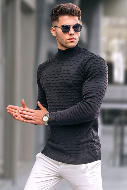 Black Turtleneck Knitwear Sweater 5762