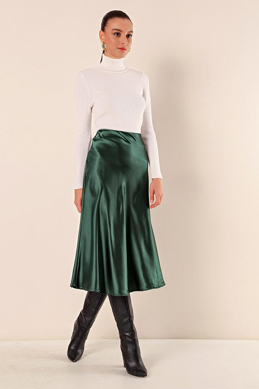 15806 Satin Skirt - Emerald Green