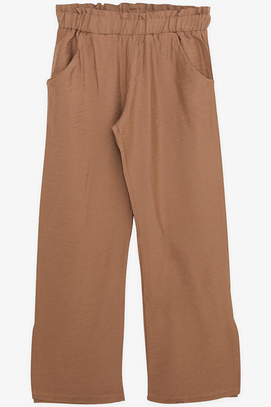 Girl's Trousers with Pockets and Slits on the Leg, Brown (Ages 8-14)