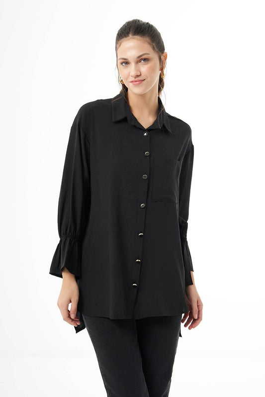 Patterned Textured Black Tunic