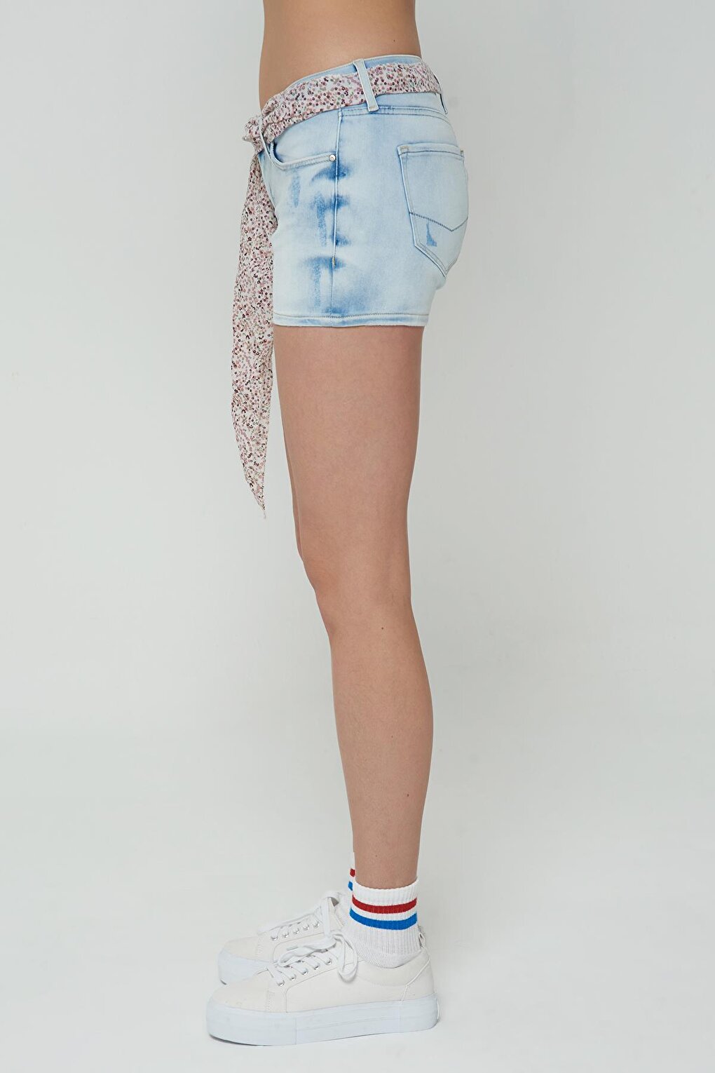 Ice Blue Low Waist Zippered Jean Shorts P 425-022