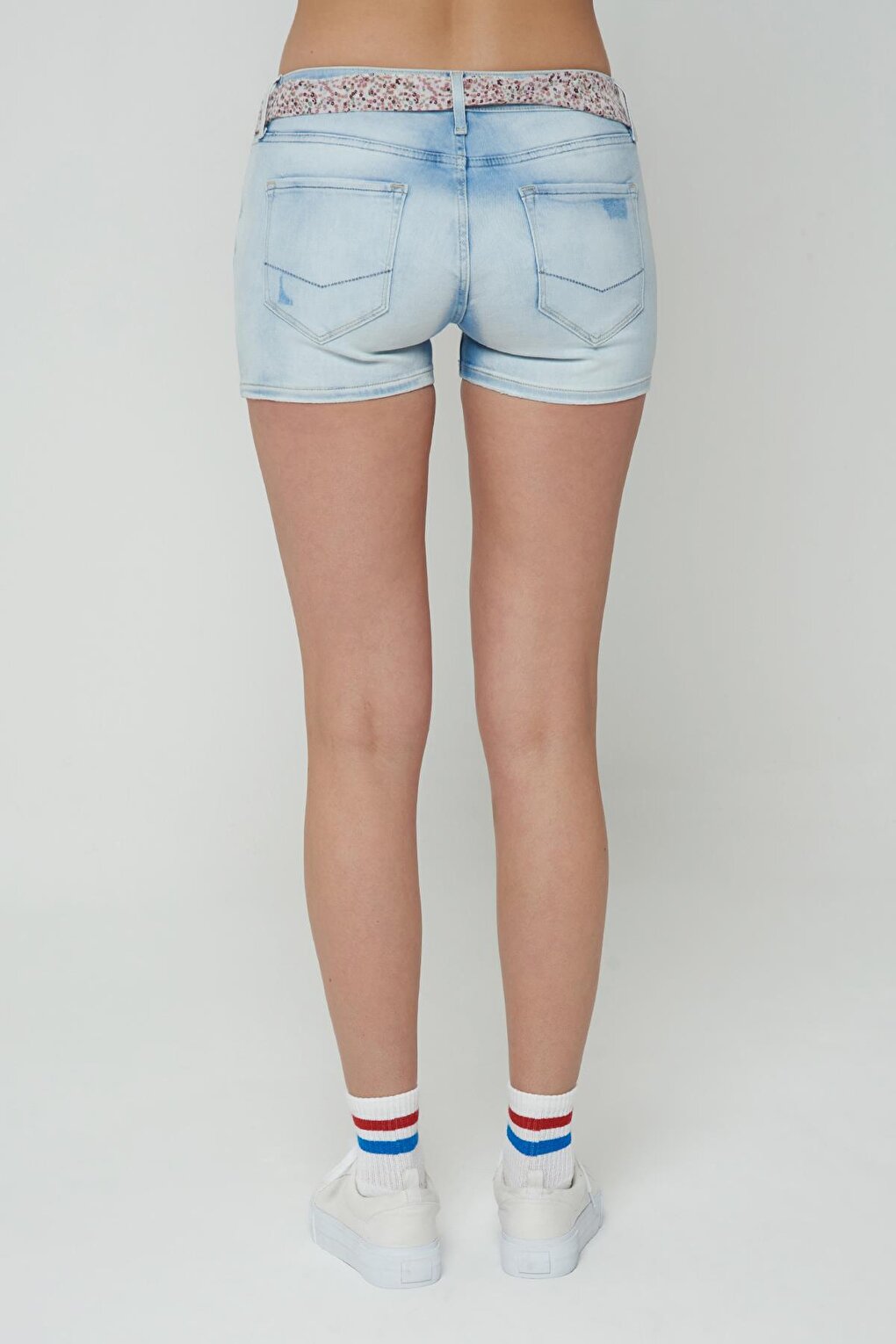 Ice Blue Low Waist Zippered Jean Shorts P 425-022