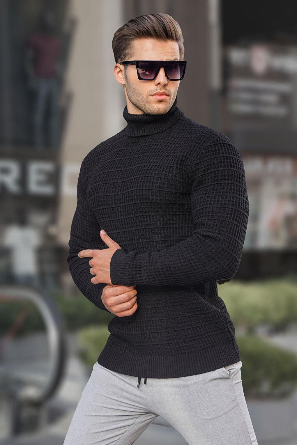 Black Turtleneck Knitwear Sweater 6832