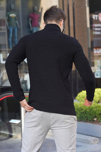 Black Turtleneck Knitwear Sweater 6832