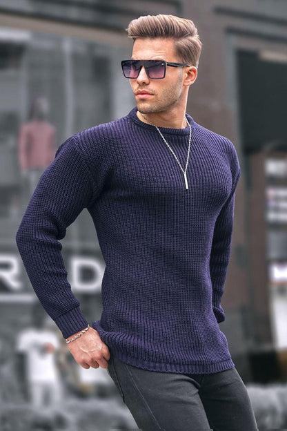 Navy Blue Basic Knitwear Men's Sweater 5990