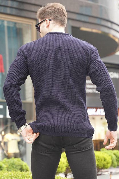 Navy Blue Basic Knitwear Men's Sweater 5990