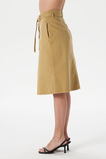 Camel Below Knee High Waist Button Detailed Skirt B 592-005