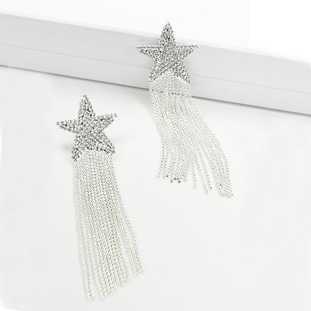 Stone Dangle Star Earring Silver