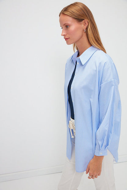 Striped Long Sleeve Oversize Poplin Shirt