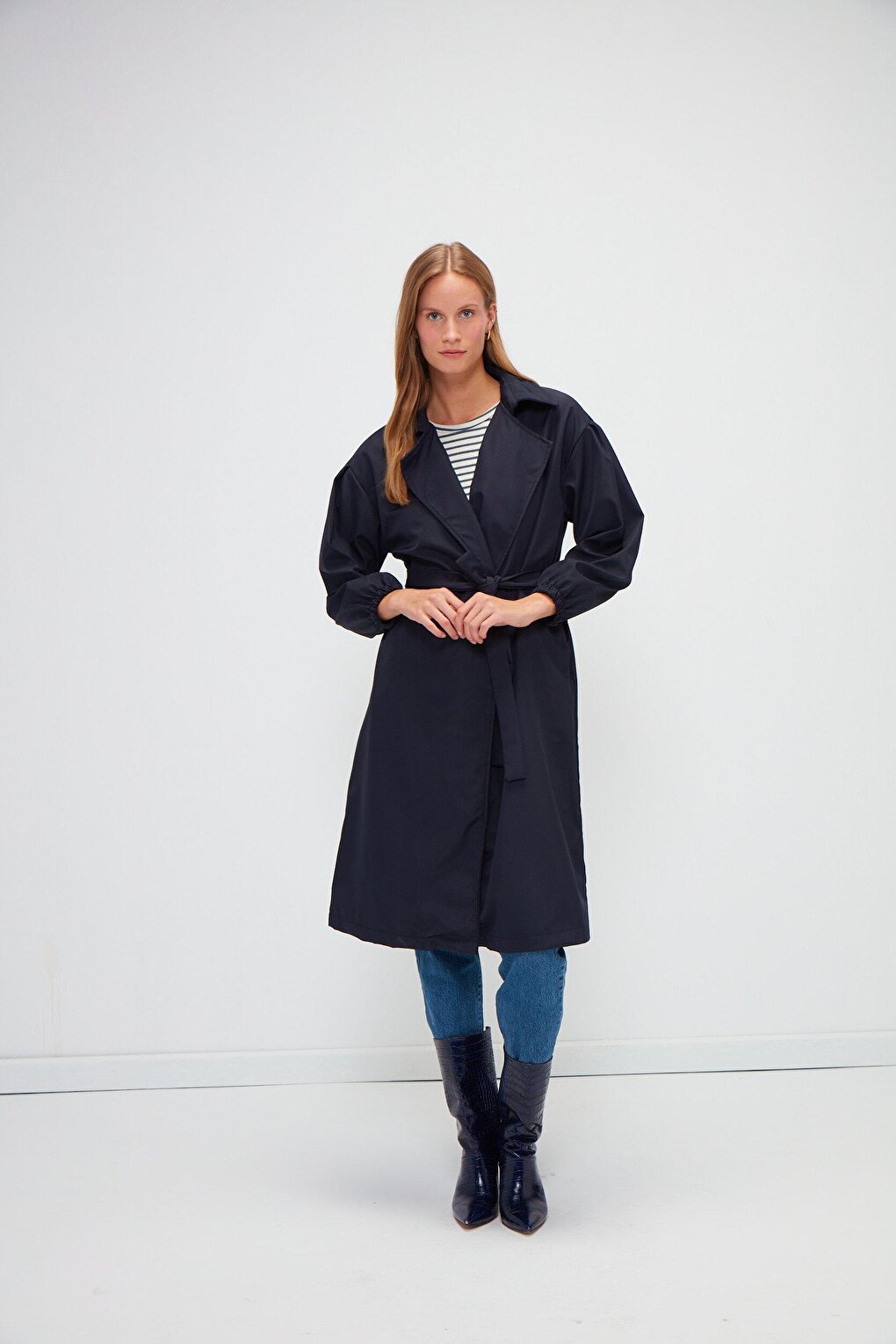 Jacket Collar Plain Long Sleeve Women's Trench Coat