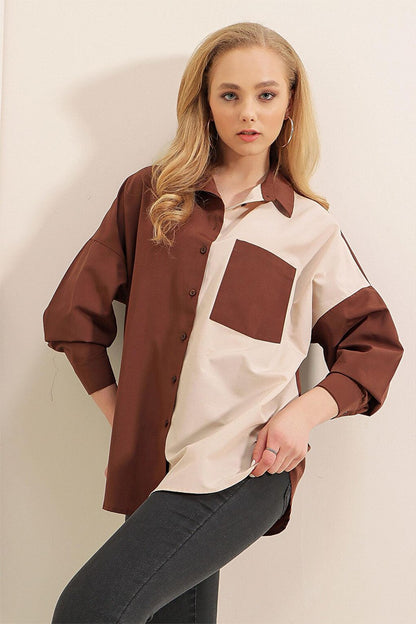 20116 Color Block Shirt - Brown