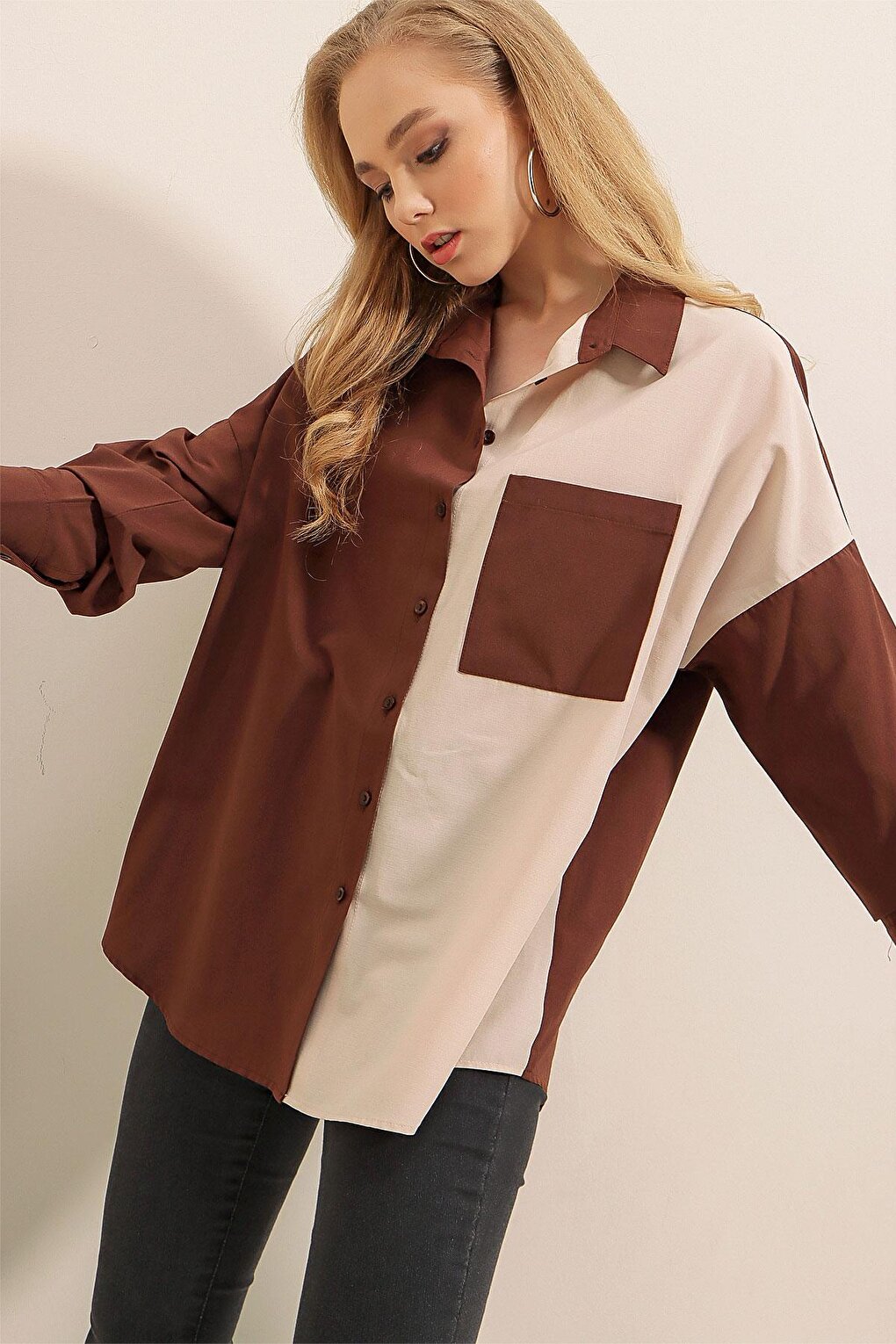 20116 Color Block Shirt - Brown