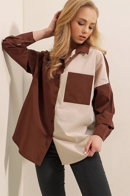 20116 Color Block Shirt - Brown