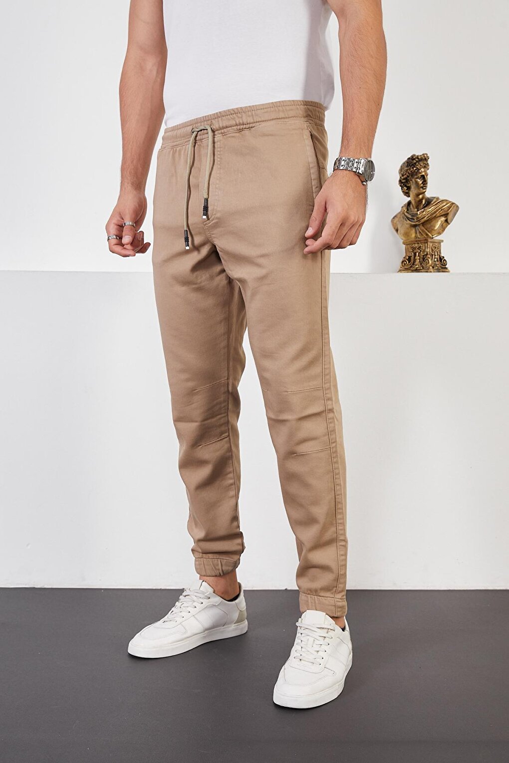 Men's Mink Cotton Jogger Pants with Elastic Waist and Legs