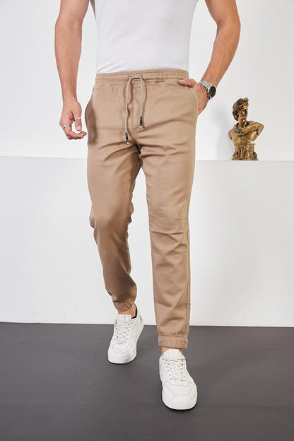 Men's Mink Cotton Jogger Pants with Elastic Waist and Legs