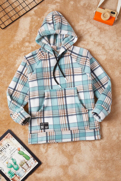 Boy's Mint Plaid Patterned Fleece Sweatshirt 16650