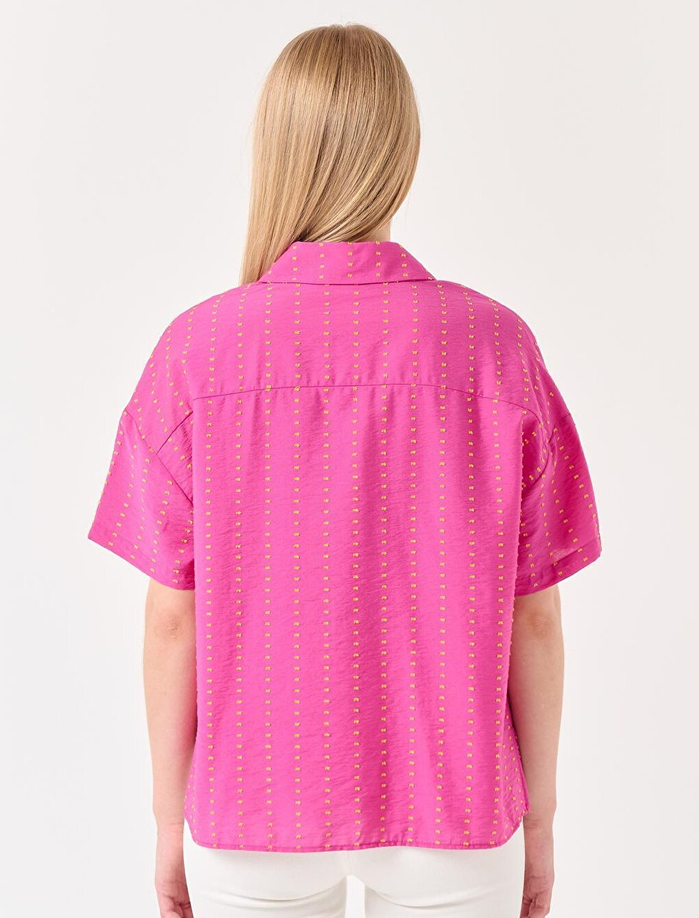 Pink Loose Cut Short Sleeve Detailed Shirt