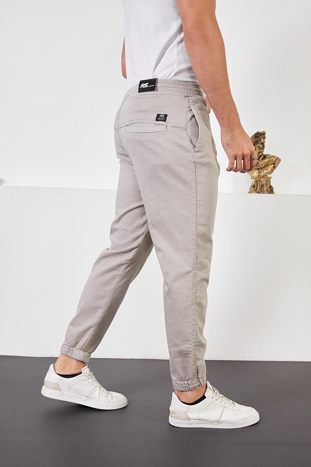 Men's Stone Cotton Jogger Pants with Elastic Waist and Legs