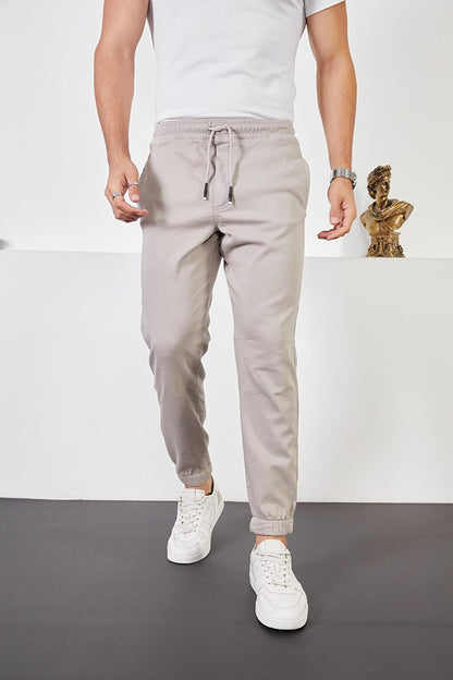 Men's Stone Cotton Jogger Pants with Elastic Waist and Legs