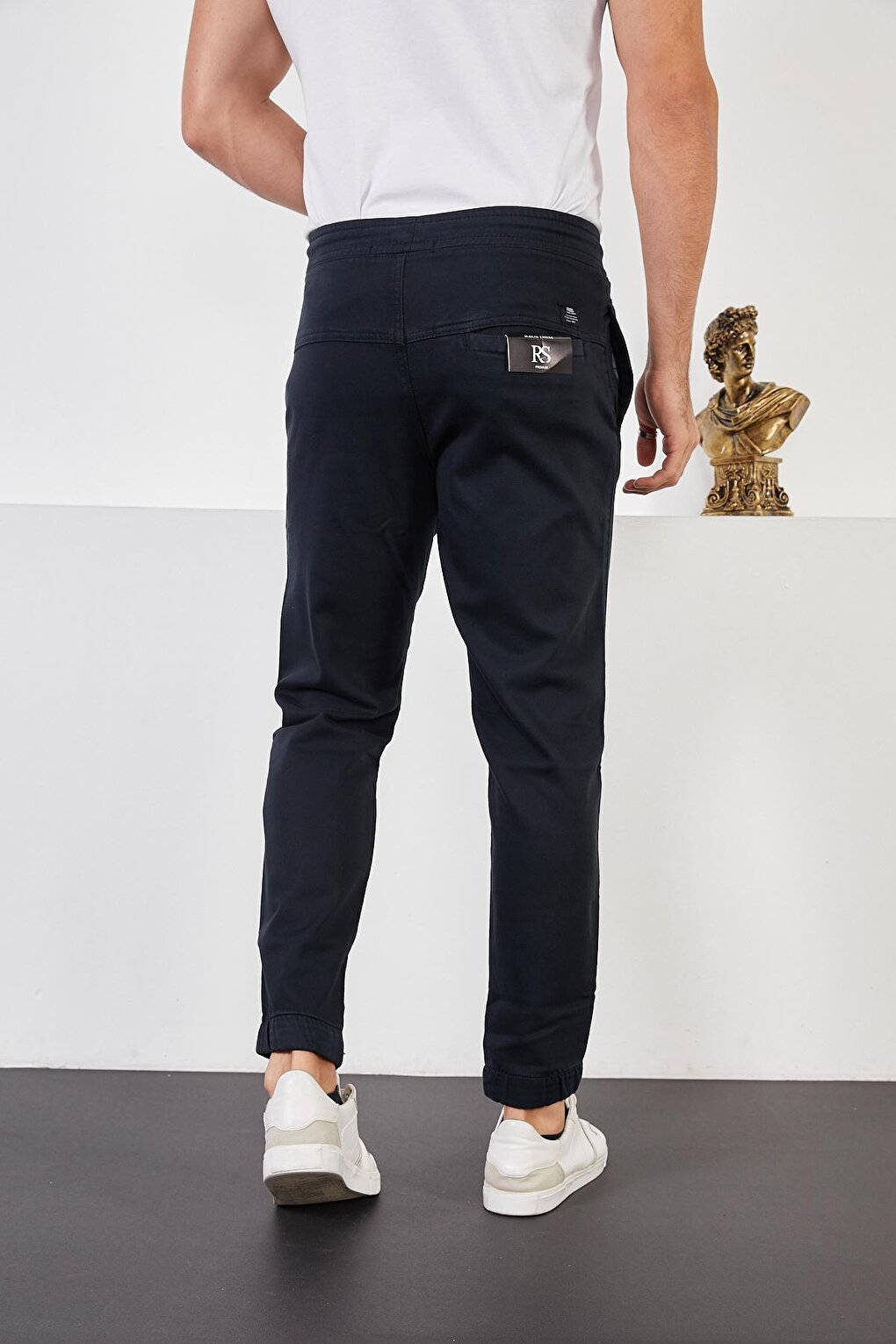 Men's Navy Blue Cotton Jogger Pants with Elastic Waist and Legs