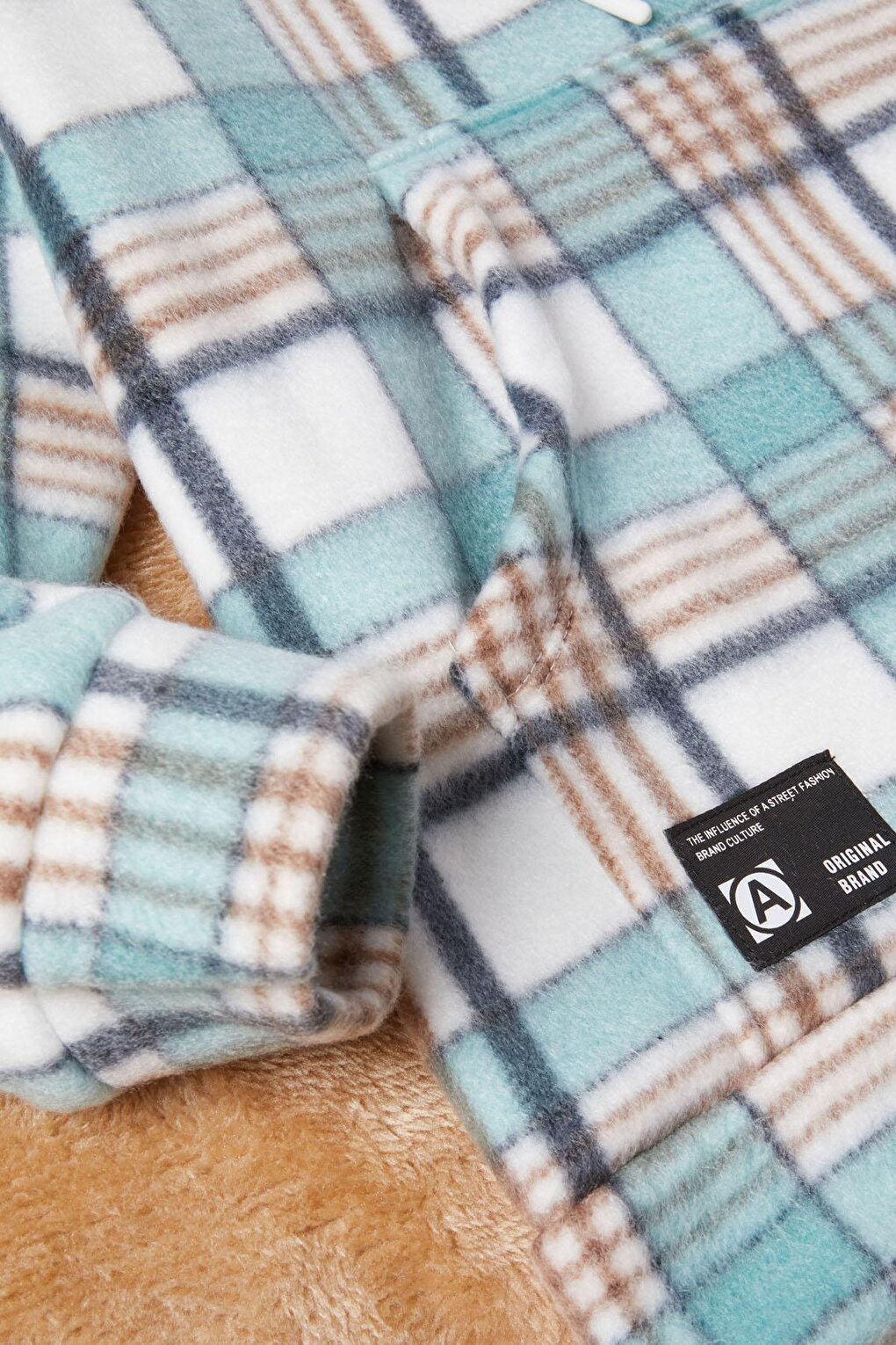 Boy's Mint Plaid Patterned Fleece Sweatshirt 16650