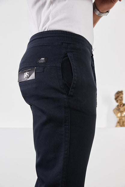 Men's Navy Blue Cotton Jogger Pants with Elastic Waist and Legs