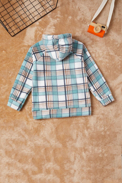 Boy's Mint Plaid Patterned Fleece Sweatshirt 16650