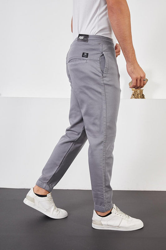 Men's Gray Cotton Jogger Pants with Elastic Waist and Legs