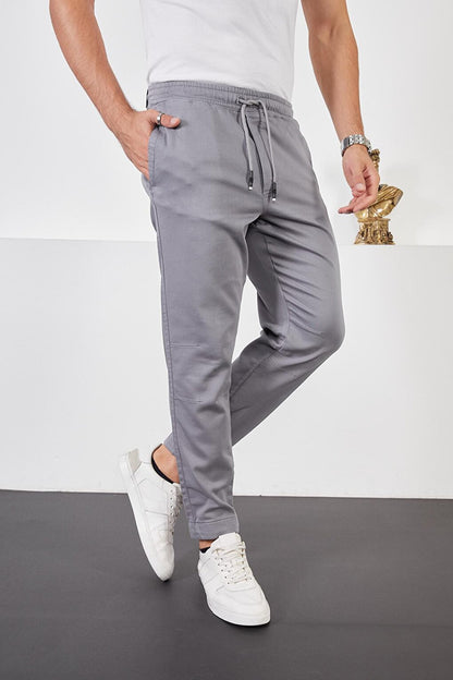 Men's Gray Cotton Jogger Pants with Elastic Waist and Legs