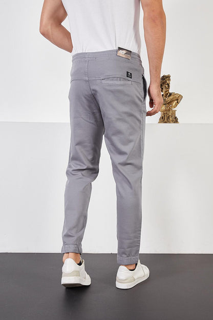 Men's Gray Cotton Jogger Pants with Elastic Waist and Legs