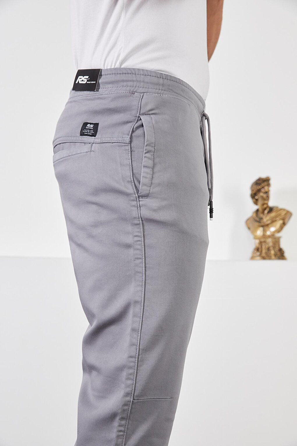 Men's Gray Cotton Jogger Pants with Elastic Waist and Legs