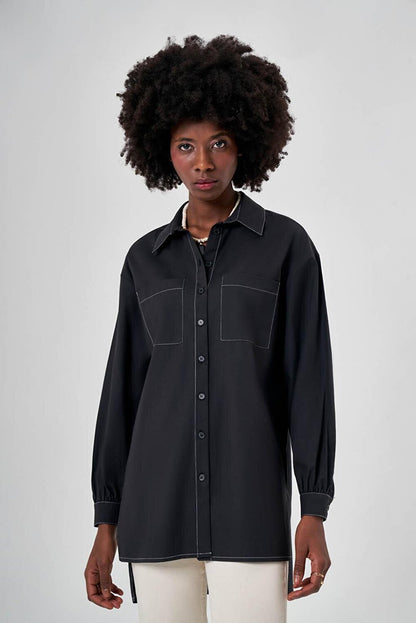 Long Back Poplin Black Shirt