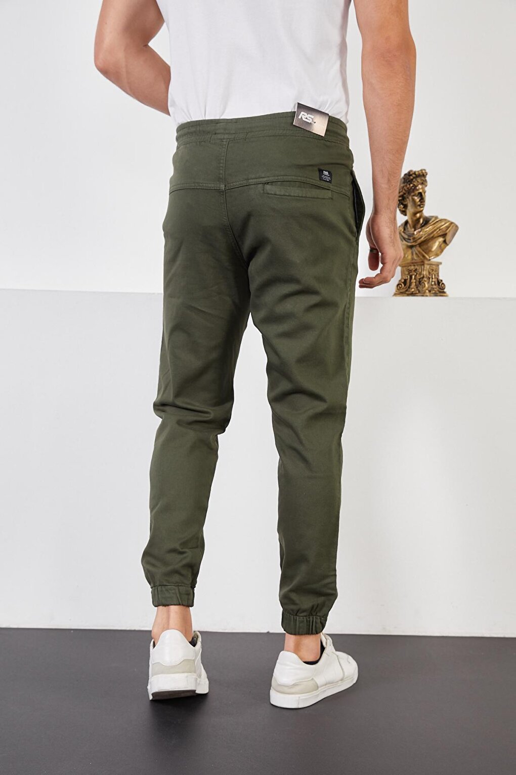 Men's Khaki Cotton Jogger Pants with Elastic Waist and Legs