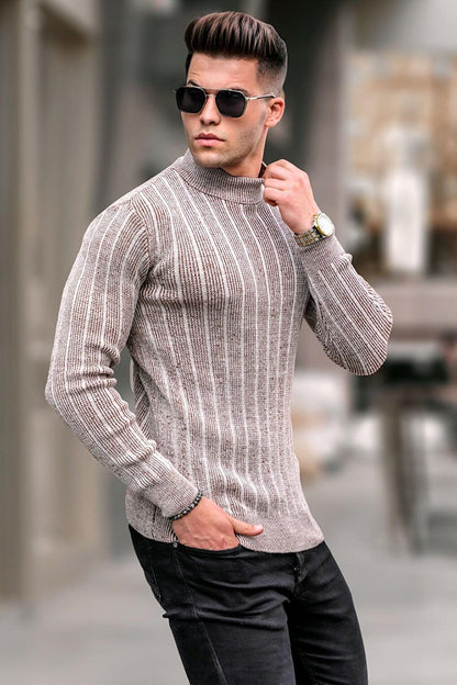 Stone Color Half Turtleneck Knitwear Sweater 5761