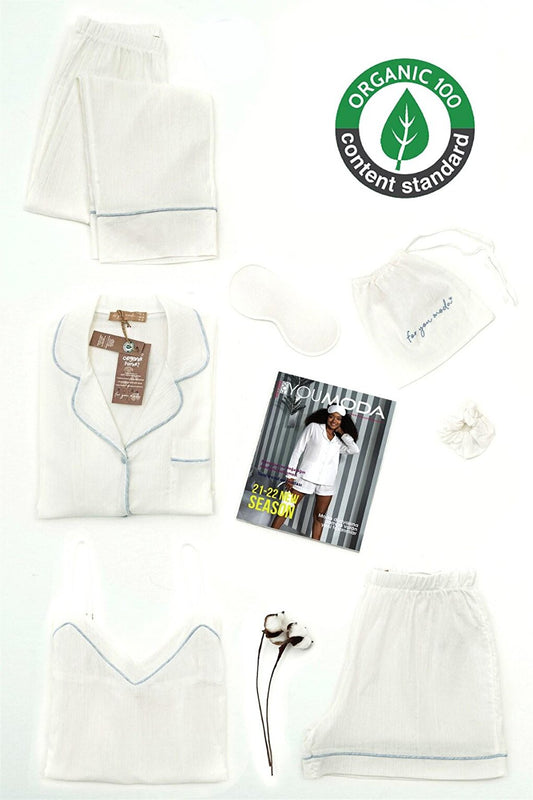 Organic 7-Piece Blue Pijama Set Ecru