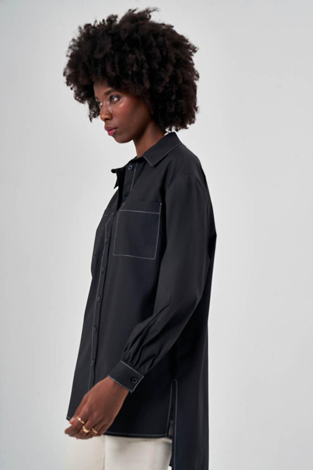 Long Back Poplin Black Shirt