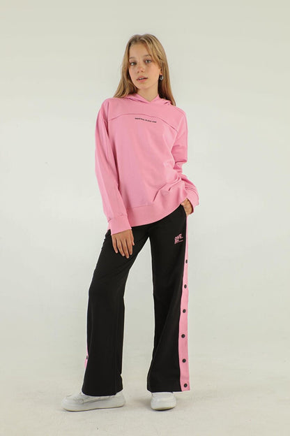 Hooded Girls Tracksuit Set with Snap Detail